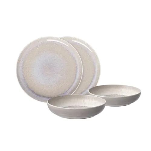 like. by Villeroy & Boch Tafel-Set Perlemor Sand 4er Set - Geschirr & Gläser, 4-teiliges Set aus der angesagten Pottery-Kollektion Perlemor, Made in Germany, ideal für stilvolle Tischdekoration und sommerliche Anlässe.