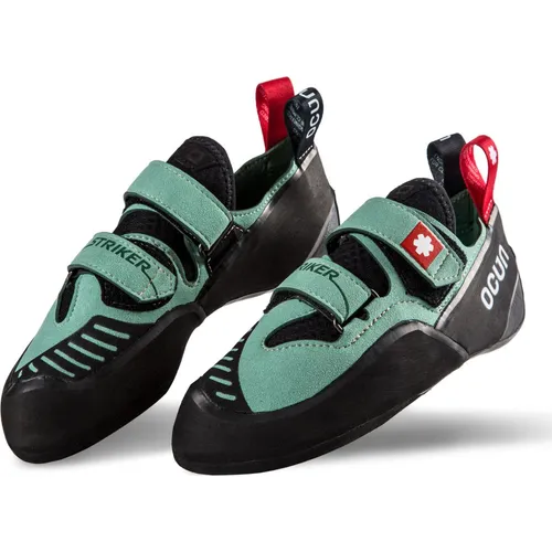 Ocun Strike QC Kletterschuhe Grün EU 41 - Wanderschuhe für Anfänger, ideal für ganztägiges Klettern mit bequemer Passform und Cat Rubber 1.1 für optimale Griffigkeit. Schneller Klettverschluss für einfaches An- und Ausziehen.