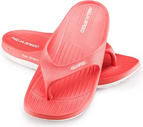 Aqua Speed Zehentrenner Sandalen Damen | Badesandalen | Badeschlappen Sauna | rote Strandlatsche Schwimmbad | Baden Sandalen für Frauen Mädchen | Duschsandalen | Gr. 37, Rot | Alcano