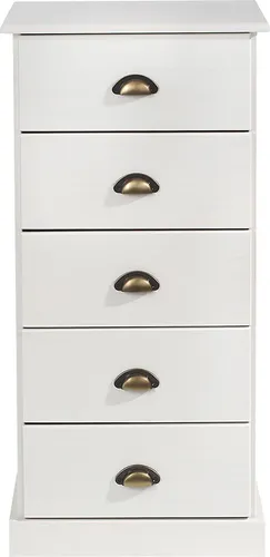 IDIMEX Kommode PARIS - Schmale 5-Schubladen Apothekerkommode aus Kiefernholz - Schubladenkommoden mit 5 geräumigen Schubladen, ideal für optimale Platznutzung in jedem Wohnraum. Hergestellt aus massivem Kiefernholz und in 4 Farben erhältlich.