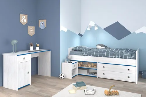 Parisot Jugendzimmer-Set Smoozy (3-tlg.) - Komplettzimmer mit Stauraumbett, Nachttisch und Schreibtisch, ideal für kleine Räume, bietet viel Stauraum und pflegeleichte Oberflächen.