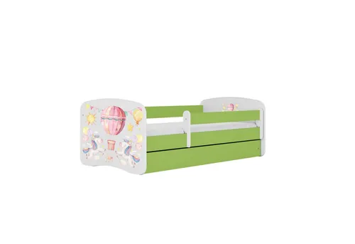 Raumhirsch Furniture Kinderbett Ballon, Grün, 80x180 cm - Kinderzimmermöbel mit abnehmbarer Schutzschiene für maximale Sicherheit und geräumiger Schublade für praktischen Stauraum. Inklusive verstellbarem Lattenrost und waschbarer Kindermatratze.