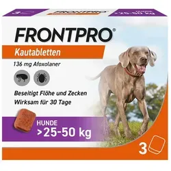 Frontpro Kautabletten - Effektiver Schutz gegen Zecken und Flöhe für Hunde 25-50 kg, einfach zu verabreichen und bis zu 1 Monat wirksam
