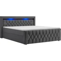 Juskys Polsterbett Leona 140x200 cm - Elegantes Boxspringbett in Grau mit Samt-Bezug, LED-Licht und H4 Matratze für höchsten Schlafkomfort. Ideal für stilvolle Schlafzimmer!