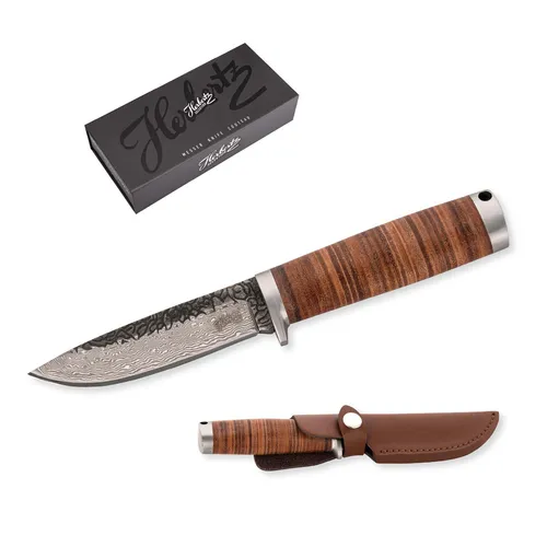 Herbertz Taschenmesser Gürtelmesser Damast 10,8 cm Klinge - Taschenmesser mit hochwertiger Damastklinge und 10,8 cm Länge, ideal für Outdoor-Abenteuer und den täglichen Gebrauch.