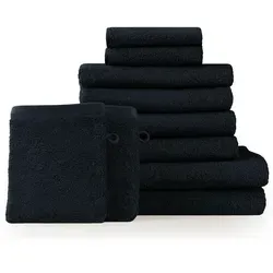 Blumtal Handtuch Set 10 Teilig - 100% Baumwolle, weich und saugstark - Handtücher Set aus 100% Baumwolle, 10-teilig mit 2 Bade-, 4 Hand-, 2 Gästetüchern und 2 Waschlappen in Dunkelblau, ideal für jeden Haushalt.