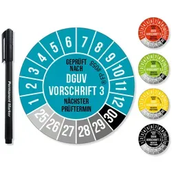 Frank Paperman Aufkleber DGUV V3 Prüfplaketten 20-30 mm Ø inkl. Folienstift, Prüfplaketten, (120tlg), Nächster Prüftermin, UV-beständig, Hohe Klebkraft blau Ø 3 cm