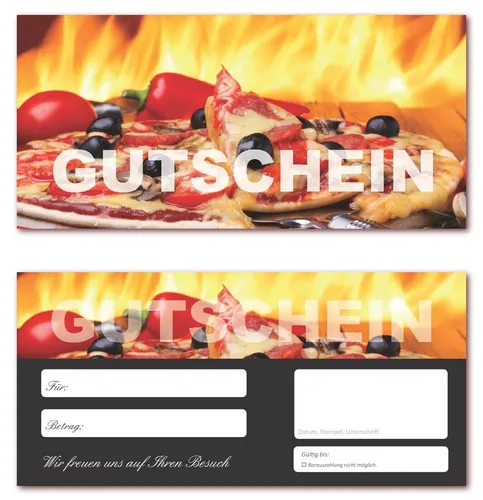 Geschenkgutscheine Pizza-624 - 100 Euro Gutschein für Pizzeria - Gastronomie Gutscheine im DIN lang Format, hochwertig veredelt und ideal zum Verschenken von kulinarischen Erlebnissen.