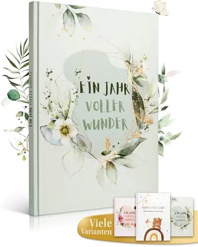 EULENTALER® Das Babyalbum I Von Pädagogen gestaltet I Mit handgemalten Illustrationen I Mein erstes Jahr I Din A4 I Babytagebuch, Erinnerungsbuch geschlechtsneutral I Geschenk für Mädchen & Jungen