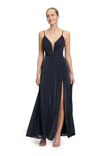 Vera Mont Abendkleid mit Lurexfaden - Festliches Damenkleid in Dunkelblau, ausgestellt geschnitten für eine feminine Silhouette. Der V-Ausschnitt und das fließende Material sorgen für eleganten Tragekomfort bei besonderen Anlässen.
