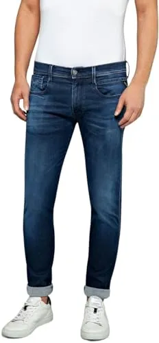 Replay Herren Jeans Anbass Slim-Fit Hyperflex Cloud, Dark Blue 007 - Jeans in Slim Fit mit Stretch für optimalen Tragekomfort, ideal für lässige Outfits. 5 praktische Taschen und klassischer Reißverschluss machen sie zum Must-Have.