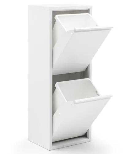 gowoll Mülleimer Küche aus Fleckenfest Biomülleimer Wandmontage Abfalleimer Mülltrennsysteme Küchenmülleimer mit Herausnehmbarer Inneneimer Recycling system (2 x 15 L) Weiß