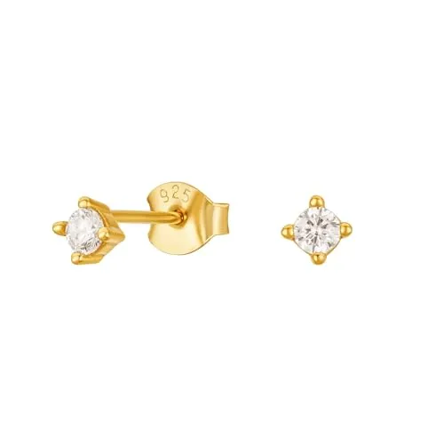 Brandlinger ® Ohrstecker Silber 925 mit Stein weiß. Schmuck Damen vergoldet mit 18 Karat (Silber und Gold) für Frauen und Mädchen. Größe des funkelnden Zirkonia Stein weiß: 3mm.