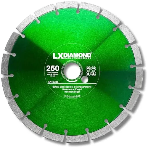 LXDIAMOND Diamant-Trennscheibe 250mm x 30,0mm - für Schneidetische, Brückensägen - Diamantscheibe zum Trennen von Stein, Beton, Ziegel, Mauerwerk - 250 mm Steinscheibe in Profi Qualität