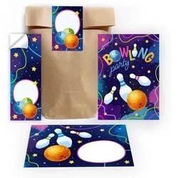 JUNAPACK Einladungskarten Bowling zum Geburtstag Einladungen Karten mit Umschlägen Mitgebsel, Mitbringsel Set Bowling für Kinder zum Geburtstag Gastgeschenke