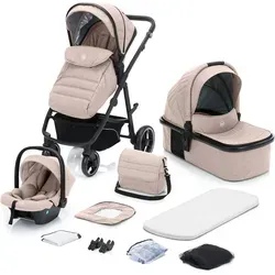 Kombi-Kinderwagen FILLIKID "Jaguar" – Beige (Natur Melange) - Vielseitiger Kinderwagen für Neugeborene bis Kleinkinder, mit innovativen EVA-Rädern für müheloses Gleiten und i-size Autositz für höchste Sicherheit und Komfort.