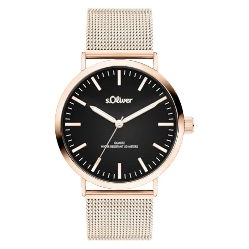s.Oliver Damenuhr Roségold 38 mm - Elegante Armbanduhr aus Edelstahl - Stilvolle s.Oliver Damenuhr mit poliertem Edelstahlgehäuse und kratzfestem Mineralglas. Wasserdicht bis 5 ATM, ideal für den täglichen Einsatz. Verpackt in einem wiederverwendbaren Baumwollsäckchen.