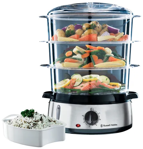 Russell Hobbs Dampfgarer 9,0l - Vielseitig und Sicher - Dampfgarer mit 9,0l Fassungsvermögen, 60-Minuten-Timer und BPA-freien Behältern. Ideal für gesundes Kochen und einfache Reinigung dank spülmaschinengeeigneter Teile.