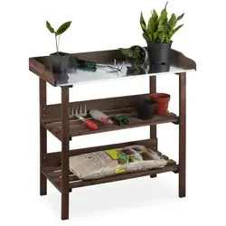 Pflanztisch Gärtnertisch - 3 Ebenen in Dunkelbraun - Praktischer Gärtnertisch aus Holz mit 3 Ebenen für optimale Gartenarbeit und Platz für Ihre Pflanzen. Ideal für Hobbygärtner und platzsparend.