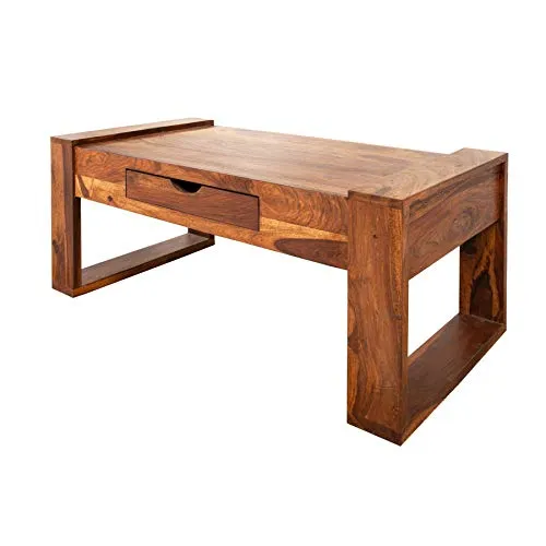 invicta INTERIOR Massiver Couchtisch MARKANT 100cm aus Sheesham Holz - Beistelltisch fürs Wohnzimmer, handgefertigt aus robustem Sheesham-Holz mit einzigartiger Maserung und praktischer Schublade für zusätzlichen Stauraum.
