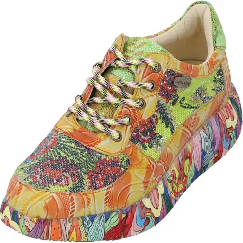 Laura Vita Sneaker Gelb - Nikito 02 - Sneaker in Gelb mit bunter bedruckter Plateausohle und herausnehmbarer Einlegesohle, ideal für einen bequemen und stylischen Auftritt.