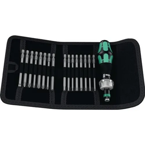 Wera Schraubendreher Kraftform Kompakt 60 RA - 17-teiliges Set mit Ratschenschraubendreher, präzise Feinverzahnung und Rapidaptor Schnellwechselfutter für schnellen Bitwechsel