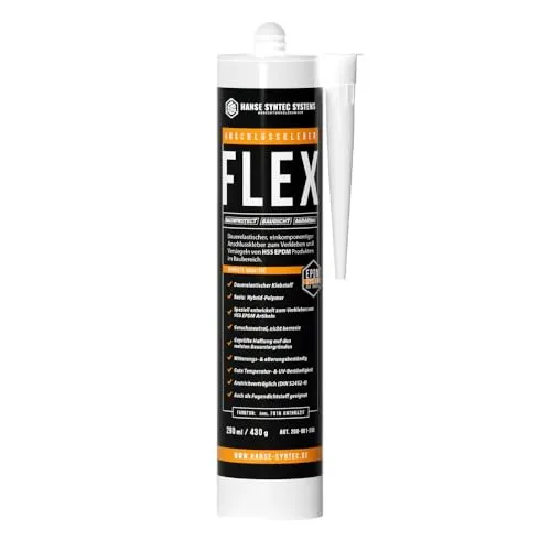 EPDM Kleber FLEX - Anschlusskleber für EPDM Dachfolie - Wasserdicht, dauerelastisch von -40 °C bis +200 °C, UV- & witterungsbeständig - MS Polymer Kleber - schwarz (290ml Kartusche)