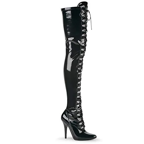 Pleaser Seduce-3024 Damen Langschaft Stiefel - Elegante ungefütterte Classics in Schwarz, ideal für besondere Anlässe und garantiert ein Blickfang.