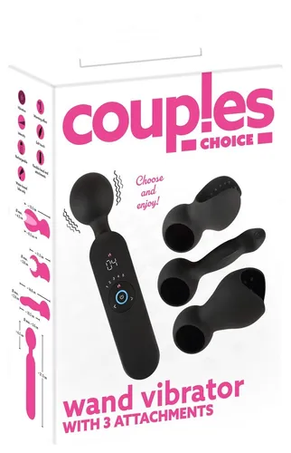 Couples Choice Wand Vibrator with 3 Attachements Silikon, PU, ABS Schwarz