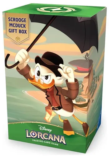 Disney Lorcana Dagobert Duck Geschenkbox EN - Erleben Sie die Abenteuer mit Dagobert Duck in dieser exklusiven Geschenkbox. Enthält eine Glimmer Foil Promo-Karte und eine praktische Aufbewahrungsbox für bis zu 250 Karten. Perfekt für Sammler und Spieler!