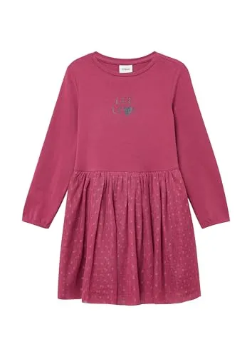 s.Oliver Kurzes Kleid mit Mesh-Rock und Glitzerprint - Kleider für Mädchen, aus hochwertigem Baumwollmix mit funkelndem Glitzerprint und stylischem Mesh-Rock für einen besonderen Look.