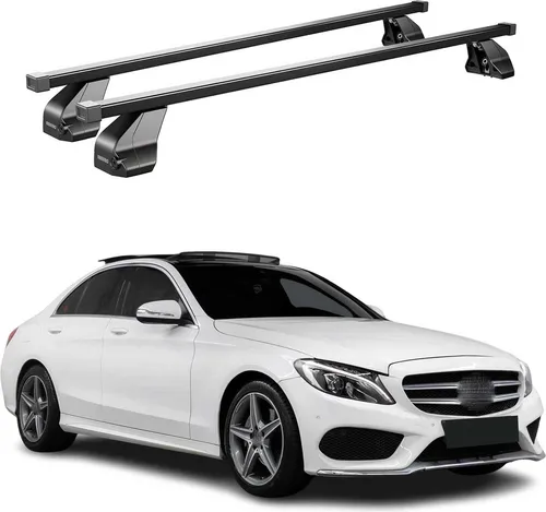 OMAC Dachträger Menabo Stahl Gepäckträger für Mercedes C Klasse W205 2014-18 - Dachgepäckträger aus hochwertigem, leichtem Stahl, wasserbeständig und abnehmbar. Ideal für Fahrräder und Ski, mit aerodynamischem Design für weniger Windgeräusche und einfache Installation.
