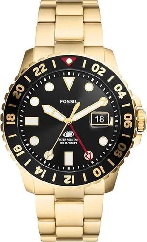 Fossil FS5990 Blue Uhr Herren Analog GMT Uhrwerk Edelstahl Gold Schwarz