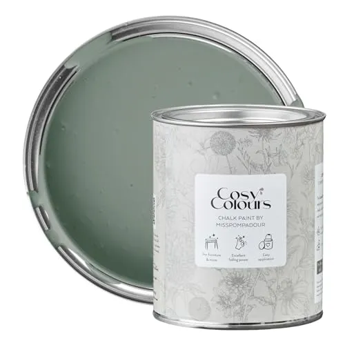 MissPompadour Kreidefarbe für Möbel grün 750ml - Garden Green - Möbelfarbe für innen mit hoher Deckkraft und ergiebig für bis zu 8 m². Ideal für DIY-Projekte, geruchsarm und einfach zu verarbeiten – perfekt für Shabby Chic und Upcycling!