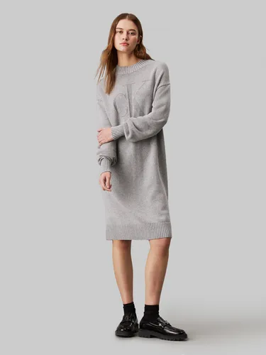 Calvin Klein Jeans Sweatkleid CK INTARSIA LOOSE SWEATER DRESS mit Logostickerei grau XS (34)