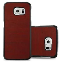Cadorabo Hülle für Samsung Galaxy S6 Schutz Hülle in Rot Hard Case Etui Holz Optik Handyhülle