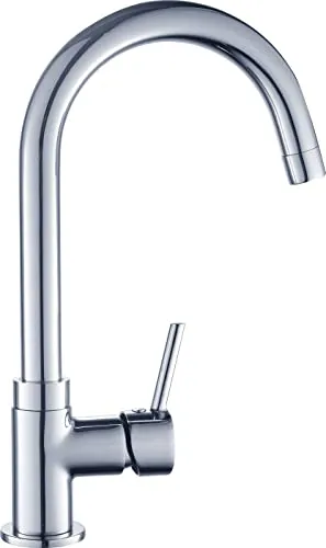 Kaltwasserarmatur Rundbogen 7328 - Waschtischarmaturen - große Standarmatur mit hohem, schwenkbarem Auslauf und eleganter Chrom-Oberfläche, perfekt für Bad und Gäste-WC.