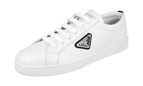 PRADA Sneaker Schuhe 1E941M Weiß Schwarz Triangolo Leder - Hochwertige Damen Sneaker aus Leder mit Gummisohle, ideal für stilvolle Freizeitlooks und maximalen Tragekomfort.