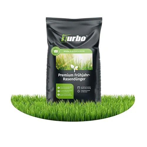 Frühjahr Premium Rasendünger Turbogrün 10kg - Rasendünger für 330m², ideal für einen dichten und sattgrünen Rasen. Mineralische Nährstoffe fördern Wachstum und Widerstandsfähigkeit gegen Moos. Staubarmes Granulat für einfache Anwendung.