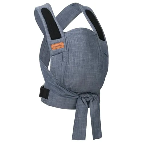 Hoppediz Babytrage Bondolino b.pure Design denim - Ergonomische Babytrage für Neugeborene bis Kleinkinder, einfaches Anlegen mit nur einer Schnalle, ideal für die gesunde Hüftentwicklung und höchsten Tragekomfort.