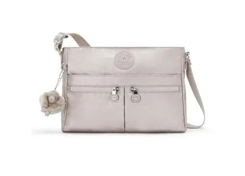Kipling New Angie Kleine Umhängetasche - Metallic Glow (Silber) - Umhängetaschen: Mit 10 Taschen, darunter 4 Reißverschlussfächer, bietet diese stilvolle Nylon-Umhängetasche optimale Organisation und Sicherheit.