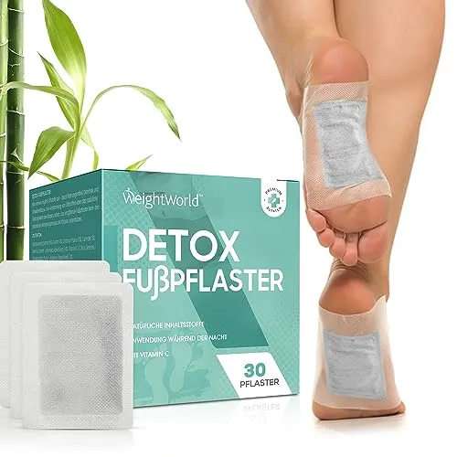 Detox Fußpflaster - Natürliche Fußpflege, Entgiftung & Reinigung - Pflaster mit Vitamin C, Bambusessig, Wermut & Turmalin - Deep Cleansing Foot Pads - 30 Entgiftungspflaster Füße - WeightWorld