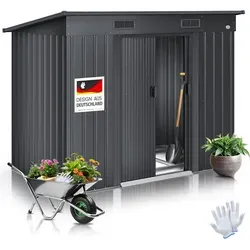 KESSER® Gerätehaus L Metall 4 m3 mit Fundament - Gartenhaus mit 2 Schiebetüren und Pultdach, ideal für die sichere Aufbewahrung von Gartengeräten. Inkl. Fundament und Arbeitshandschuhe für eine einfache Montage.