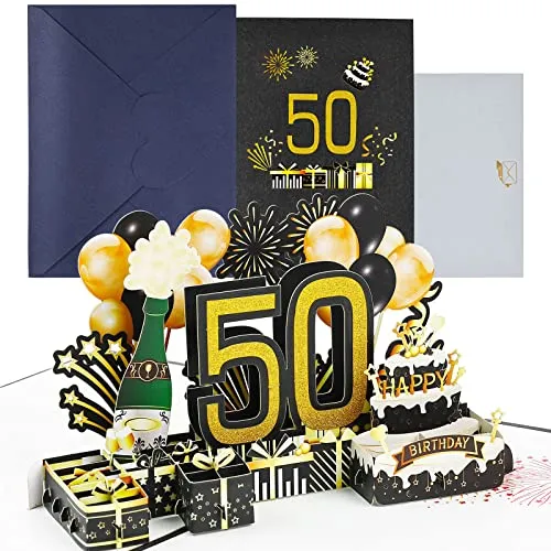Joyoldelf Geburtstagskarte zum 50. Pop Up Grußkarten, 3D Pop Up Karte Geburtstag Grußkarte, Geburtstagskarten mit Umschlag für Frauen Mütter Mädchen Männer Freunde Romantik Geschenk-Karte
