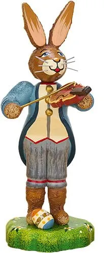 Hubrig Volkskunst Hasenmusikant Junge mit Geige - 10 cm - Weihnachtlicher Zierschmuck, handgefertigte Figur mit liebevollen Details, ideal für festliche Dekoration und Sammler.