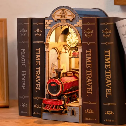 Tiny House Buchstütze Holzbausatz - Bahnsteig, kreatives DIY-Projekt für Modellbau-Enthusiasten und Bücherliebhaber