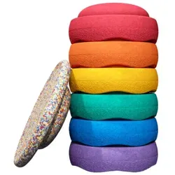 Stapelstein Balancetrainer Rainbow Set classic - Motorikspielzeug für Kinder, fördert die Balance und Kreativität mit 6 bunten Elementen und abwaschbarem Material.