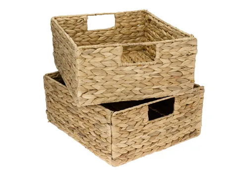 HMF Regalkorb Handgeflochtener Aufbewahrungskorb aus Wasserhyazinthe (2 St) - Regalkörbe aus nachhaltiger Wasserhyazinthe, faltbar mit praktischen Griffen für einfachen Transport und ideal für Kallax Regale.