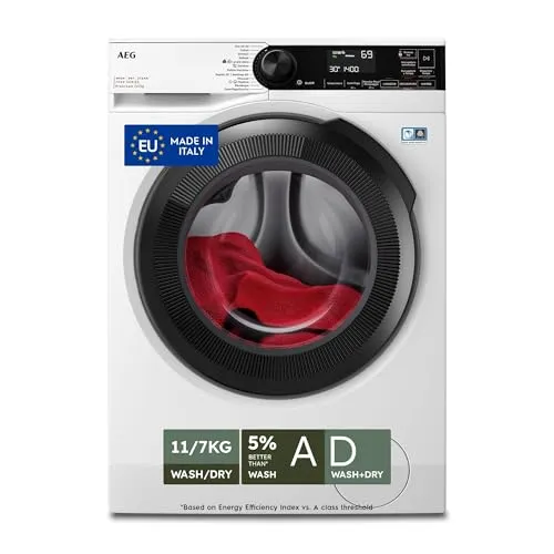 AEG Freistehender Waschtrockner LWR7D1174B, Serie 7000 ProSteam - Der AEG Waschtrockner mit Dampf-Refresh-Funktion reduziert Falten und neutralisiert Gerüche in nur 25 Minuten. Ideal für empfindliche Kleidung und effizientes Waschen in unter 60 Minuten.