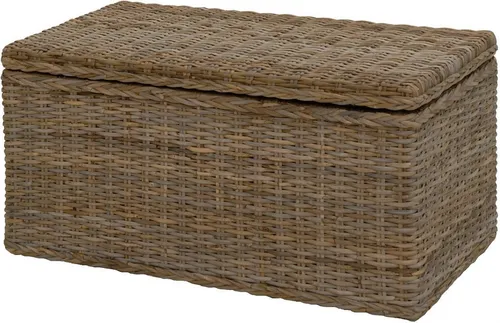 Krines Home Wäschetruhe mit Deckel - Wäschesammler aus natürlichem Rattan, mit herausnehmbarem Stoffinlett für praktische Aufbewahrung und stilvolle Ordnung im Bad oder Schlafzimmer.